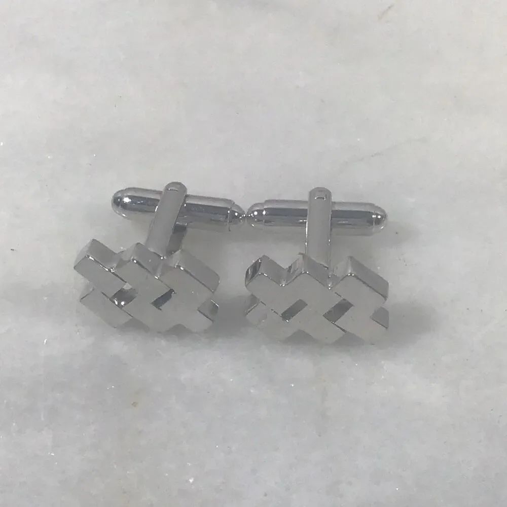 Vintage Double Happiness Shuang Xi Silver Tone Wedding Cufflinks